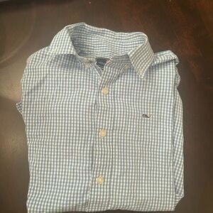 Vineyard Vines Blue Gingham Boys button down M 12-14